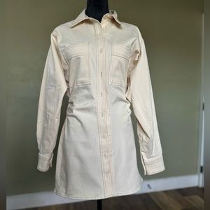 Zara | Denim Ruched Pockets Shirt Dress in Creme